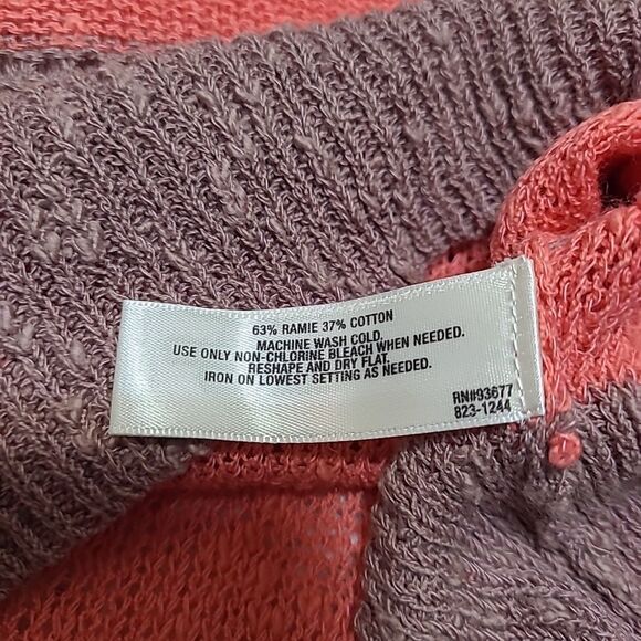 I Love Ronson Open Knit Sweater Womens Size Small Stripe Pink Beige LS - Picture 7 of 9
